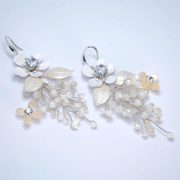 Swarovski Crystals Floral Showering Petals Bridal Earrings, Long Bridal Jewelry Bridal Earrings Clip On Earrings, Statement Earrings.